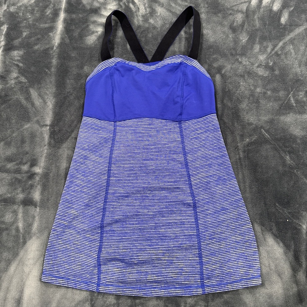 Lululemon Run Catch Me Tank Top Womens 4 Tonka Stripe Blue Luxtreme Athleisure